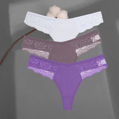 Soft Cotton Thong Panties Set — Lace G-String Underwear for Women