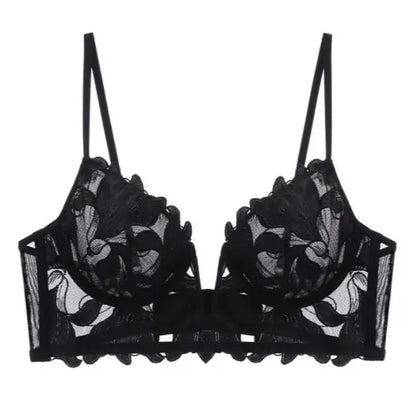 Minimizer Bras for Women Full Coverage Unlined Lace Sexy Plus Size Underwire Bra Large Breasts Embroidered Mesh Sheer Lingerie