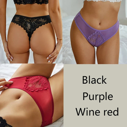 3-Piece Lace Thong Set for Women — Sexy Low-Rise G-String Panties