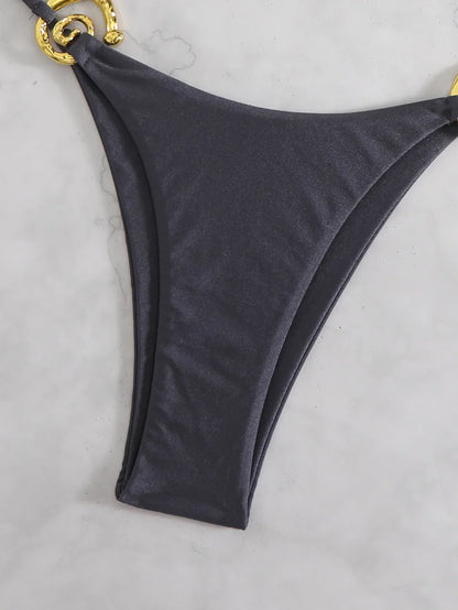 Sexy Thong Bikinis Sets Two Pieces Swimsuit Metal Hoops Link Swimwear Female Brazilian Biquini Triangle Beach Wear Bathing Suit