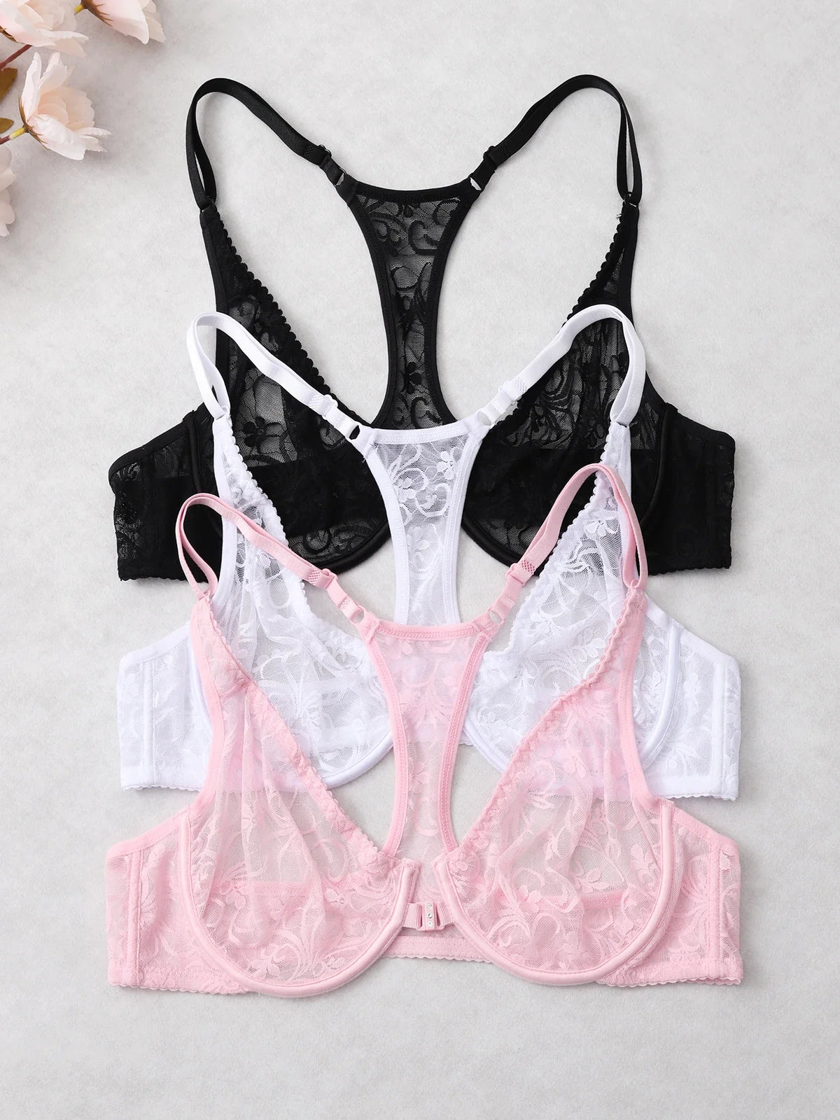 3-Piece Plus Size Lingerie With Lace Front Buttons For Women Brassiere  Adjustable Underwear Comfort And Breathability Bra