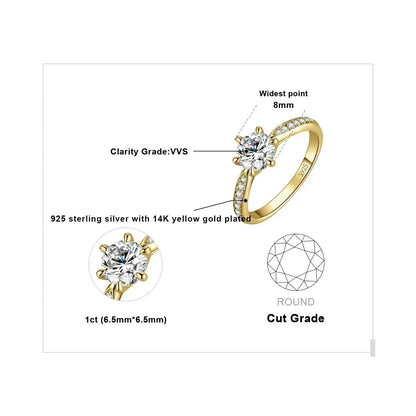 JewelryPalace Moissanite D Color 0.5ct 1ct 1.5ct 2ct 3ct Round S925 Sterling Silver Wedding Engagement Ring for Women