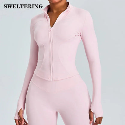 Zipper Long Sleeve Sports Jacket Women Fitness Yoga Shirt Gym Top Activewear Running Coats Push Up Workout Clothes Woman Jacket