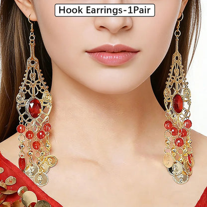 Ancient Elegance, Reimagined: The Egyptian Nefer Red Jasper Chandelier Earrings