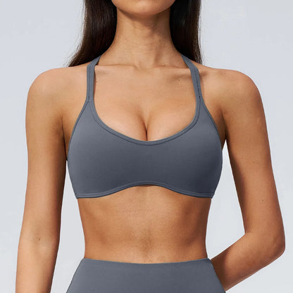 Solid Color Soft Cross Back Fitness Bra Women Tights Yoga Vest High Strength Shockproof Gym Sports Top Push Up With Chest Pad