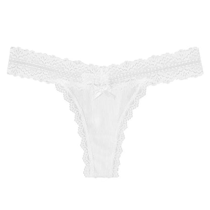 1pcs Low Waist Sexy Lace Elegant Lady Thongs Underwear Solid Breathable Sexy Lingerie Floral Female Panties Bow Women&