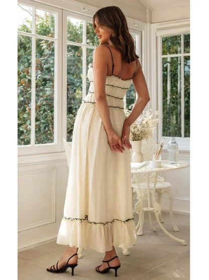 Foridol Spaghetti Strap White Sundress Flounced Edge Women&