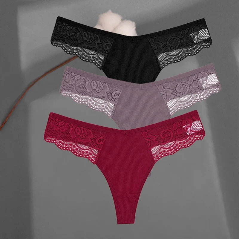 Soft Cotton Thong Panties Set — Lace G-String Underwear for Women