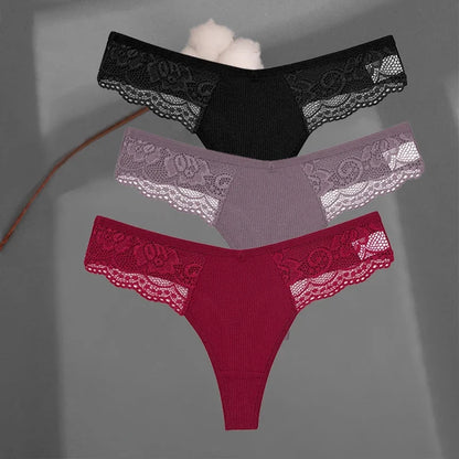 Soft Cotton Thong Panties Set — Lace G-String Underwear for Women