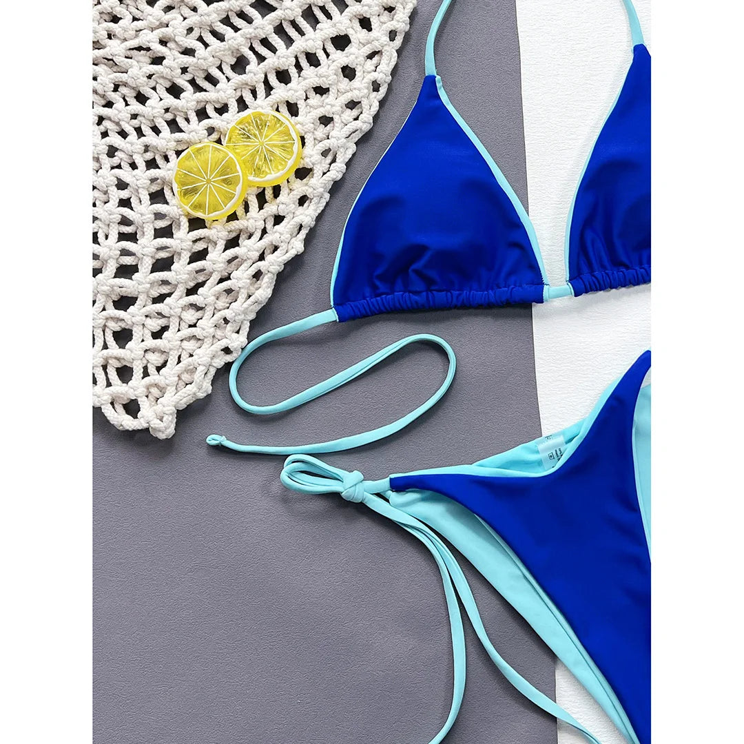 Sexy 7 Colors Halter Brazilian Bikini Female Swimsuit Women Swimwear Two-Pieces Bikini Set Bather Bathing Suit Swim Lady V3860
