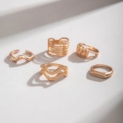 Docona Fashion Elegant Stacking Gold Colour Rings Geometric Design Ring Set Accessories Daily Festival Party Gifts 27910