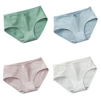 4Pcs/Set Women Cotton Panties Low Waist Briefs Breathable Comfort Underwear Sexy Lingerie Solid Color Underpants Intimates M-XL