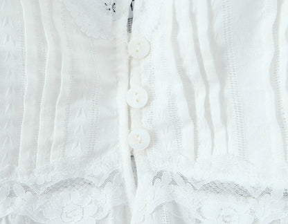Foridol White Lace Tops for Women Summer Casual Side Tie Up Cotton Camis Top Buttons Casual Beach Vacation New Tops