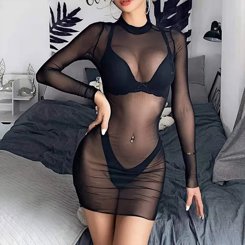Thin Style Transparent Hollow Out Dress Women&