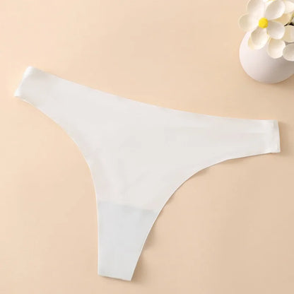 1PC Women Seamless Thongs Ice Silk T-back Solid G-String Breathable Crotch Sexy Lingerie Women&