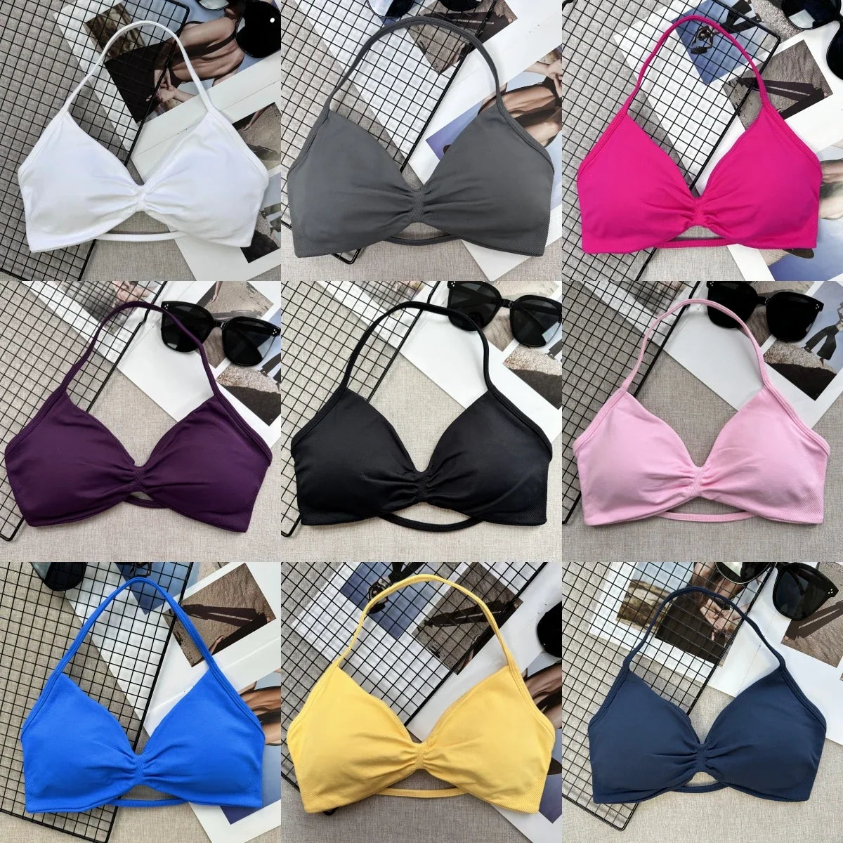 Seamless Sexy Open Back Gym Yoga Crop Top Women Halter Sports Bra Push Up Strappy Padded Workout Tank Tops
