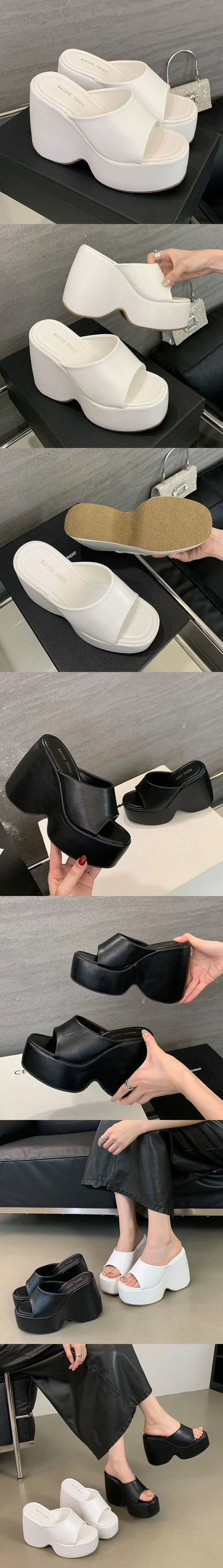 2025 Vintge Denim Blue Summer Chunky Platform Sandals Women Slides Chunky High Heels Wedges Shoes Mules Outdoor Slipper