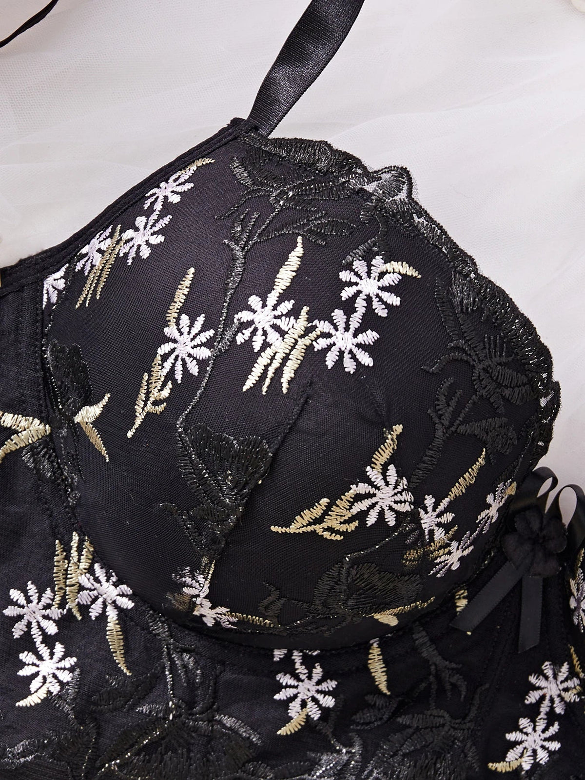 Plus Size Floral Embroidered Lace Bustier Bra – Push Up, Tummy Control &amp; Non-Slip Corset Top