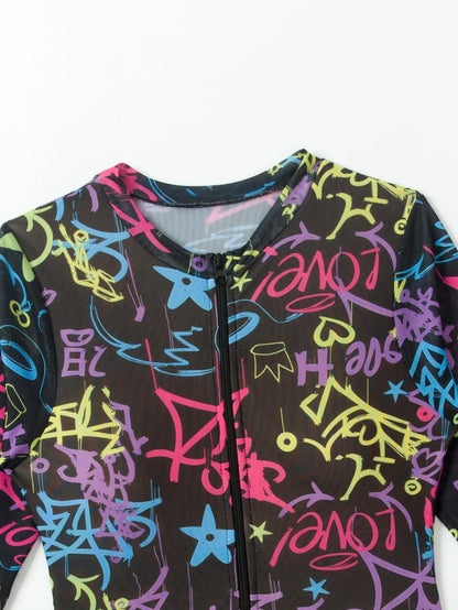 2026 Printed Long Sleeve with Long Pants Sexy One Piece Swimsuit Women Swimwear Female Flowers Padded Bather Bathing Suit Swim