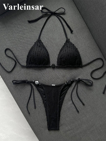 Halter Fishnet Bikini Women Swimwear Female Swimsuit Two-Pieces Bikini Set High Cut Leg Padded Bather Bathing Suit Swim V8339