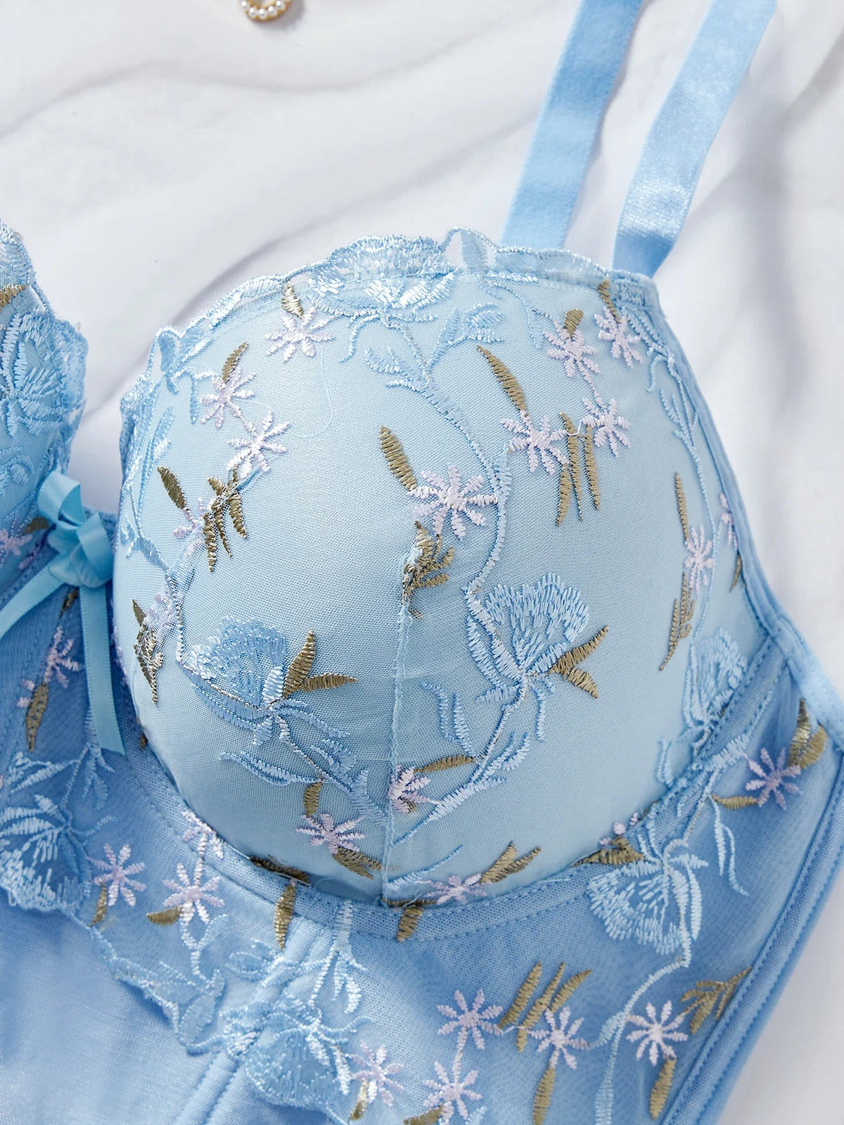 Plus Size Floral Embroidered Lace Bustier Bra – Push Up, Tummy Control &amp; Non-Slip Corset Top