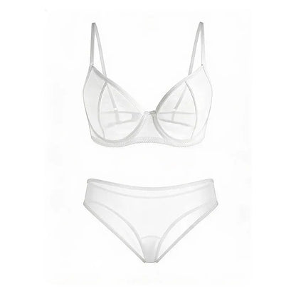Sexy Ultra-Thin Fully Transparent Alluring Lingerie with Underwire, No Padding, Beautiful Back Bra, Hot Girl Push-Up Bra Set