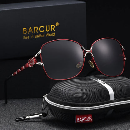 BARCUR Women’s Polarized Sunglasses – Oversized Elliptical Black Frame UV400 Protection Outdoor Fashion Mirror Leg Design High Quality Trendy Style Sunglasses for Travel Driving &amp; Summer Apparel