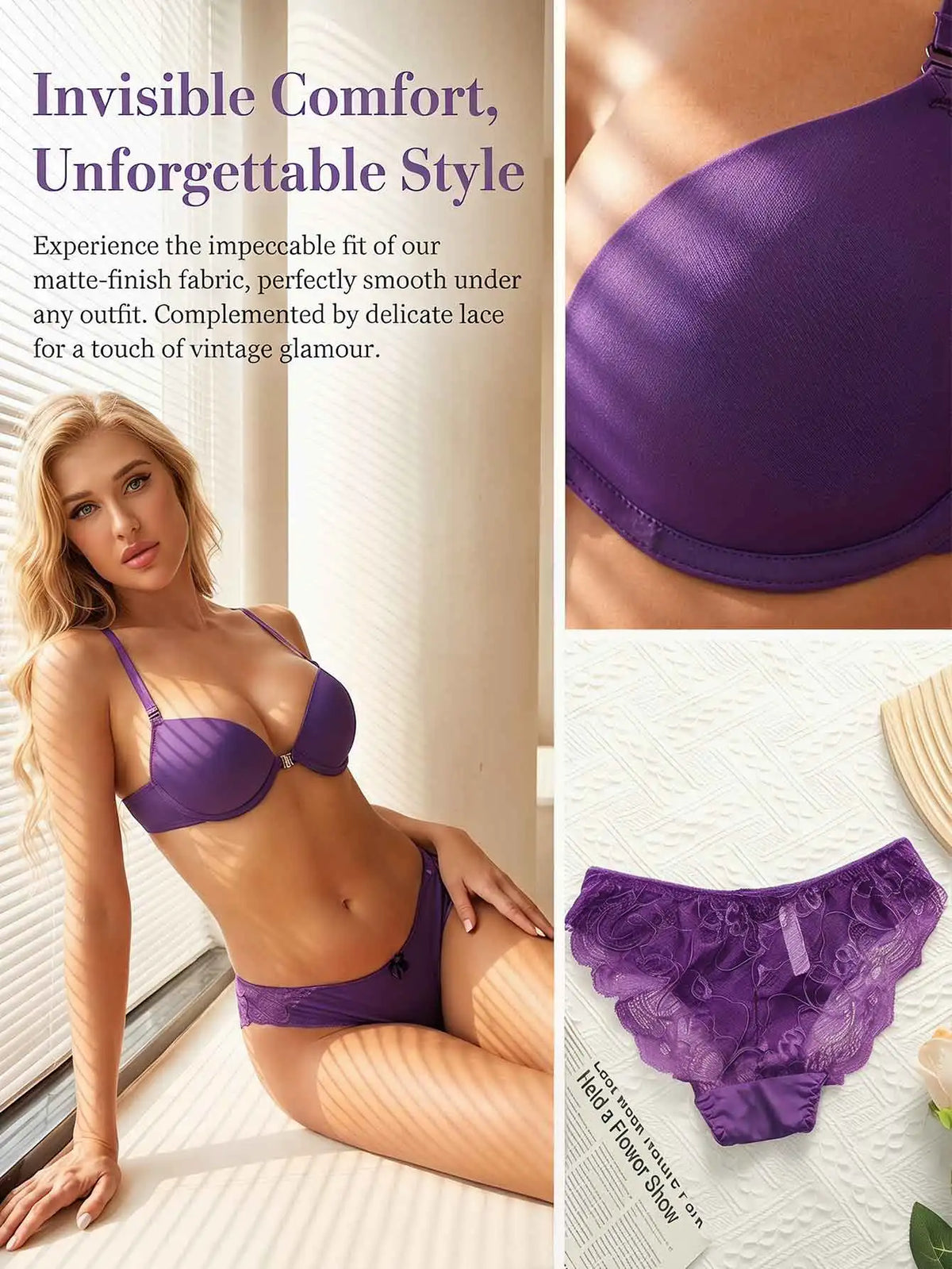 2-piece set of sexy red front button braissere push up women&
