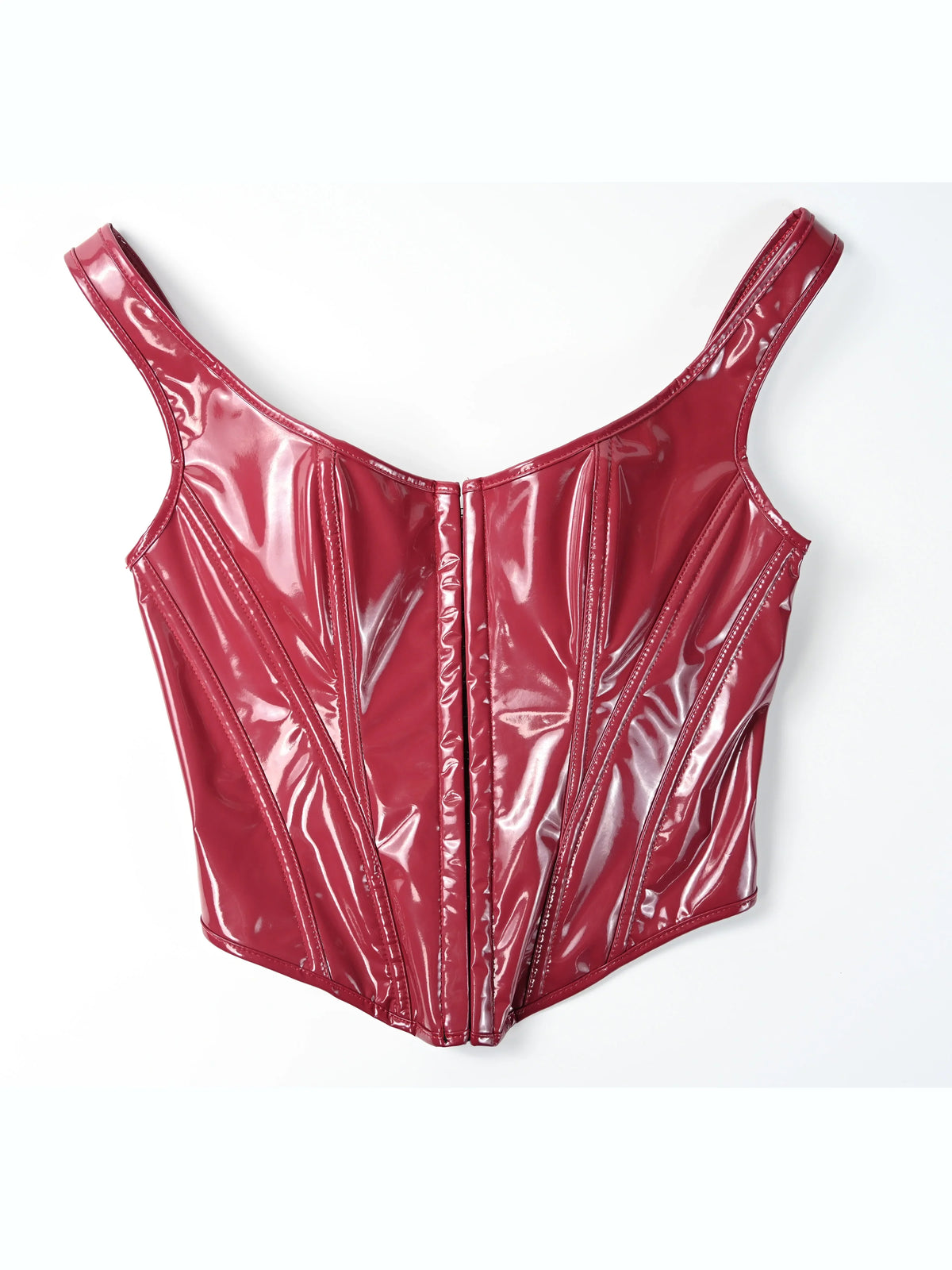 Glossy Patent Leather Bustier with Adjustable Straps &amp; Hook Front Closure, Vintage Steampunk Shapewear for Waist Training