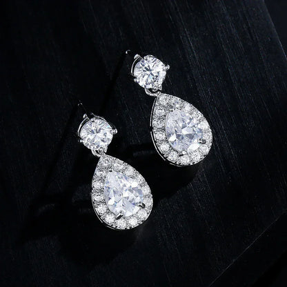 ZAKOL Classic Water Drop Cubic Zircon Bridal Dangle Earrings for Women Girl Trendy CZ Crystal Wedding Engagement Jewelry