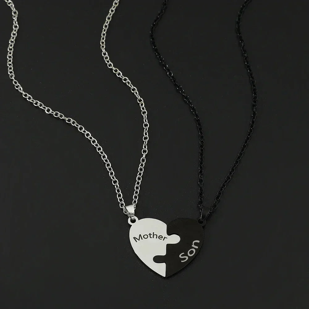 Father Mom Son Daughter Family Necklace Love Heart Puzzle Pendant Necklace Stainless Steel Jewelry for Women Mother&
