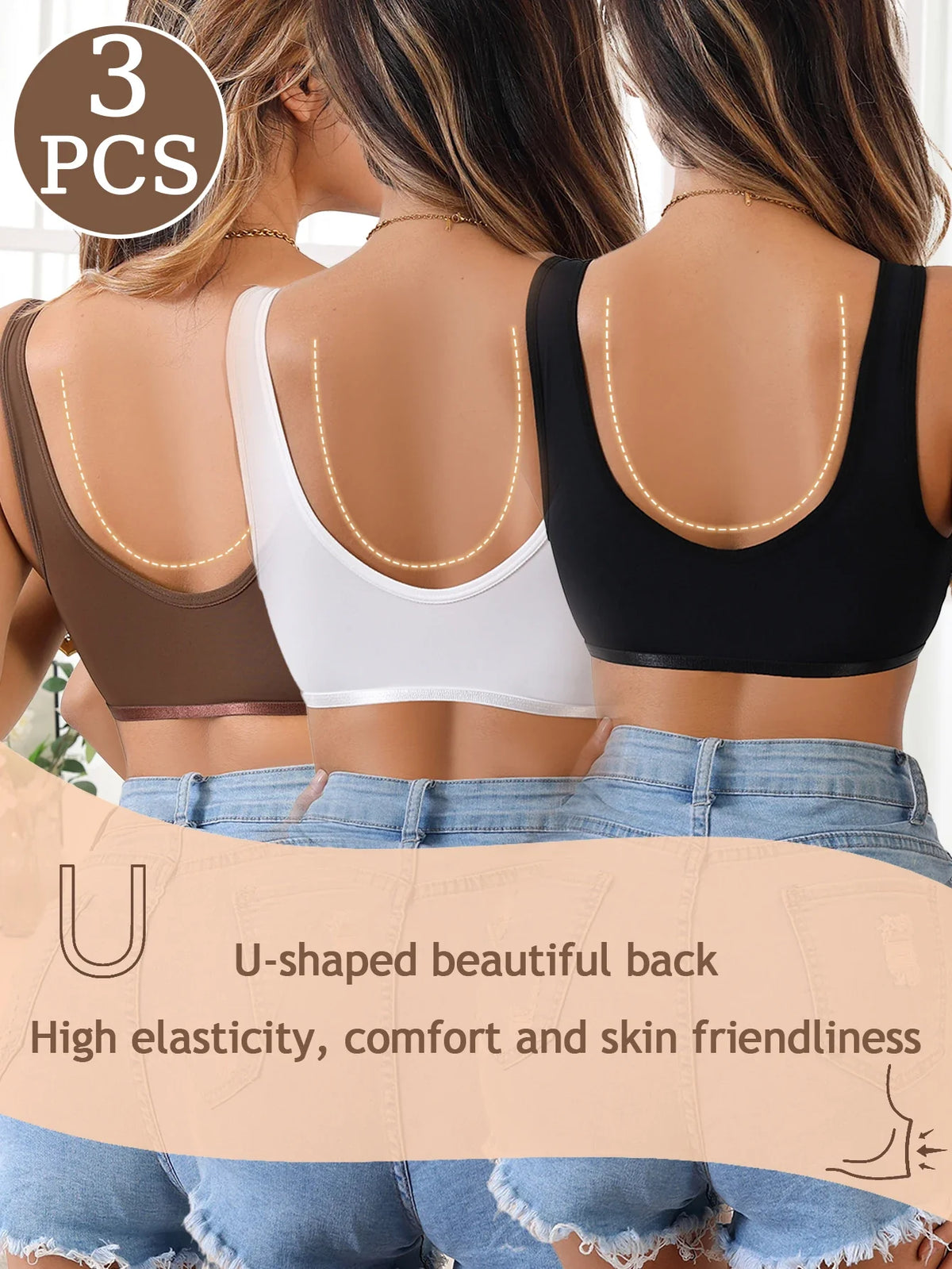 3Pcs/Set Summer Solid Wireless Women&