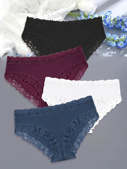 Comfortable Cotton Lace Panties for Women – 4-Piece Set, S–XL