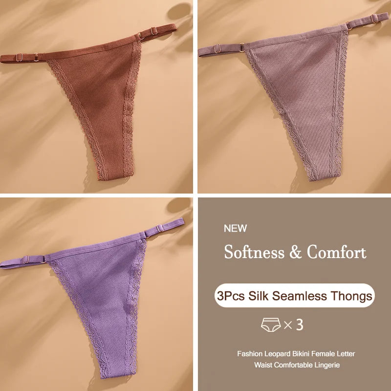 3-Piece Cotton G-String Thong Set for Women