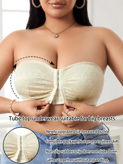 Sexy Wear Lace Plus Size Front Closure Strapless Bra Women&