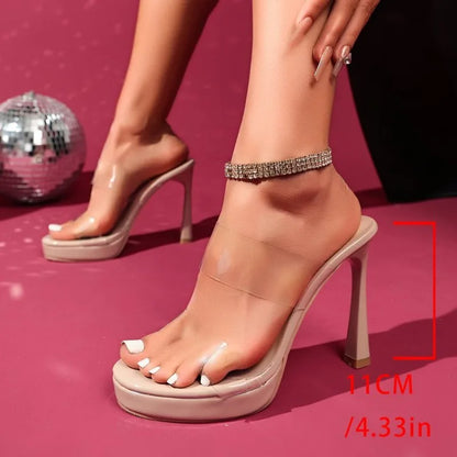 Women Platform Sandals Slipper Open Toe Thin Heel Transparent Platform Women&