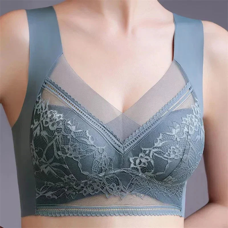 L-5XL Women Large Bra Push Up Ice Silk Seamless upper Bralette Lace Wireless Summer Bras Plus Size Top Lingerie Underwear 15019