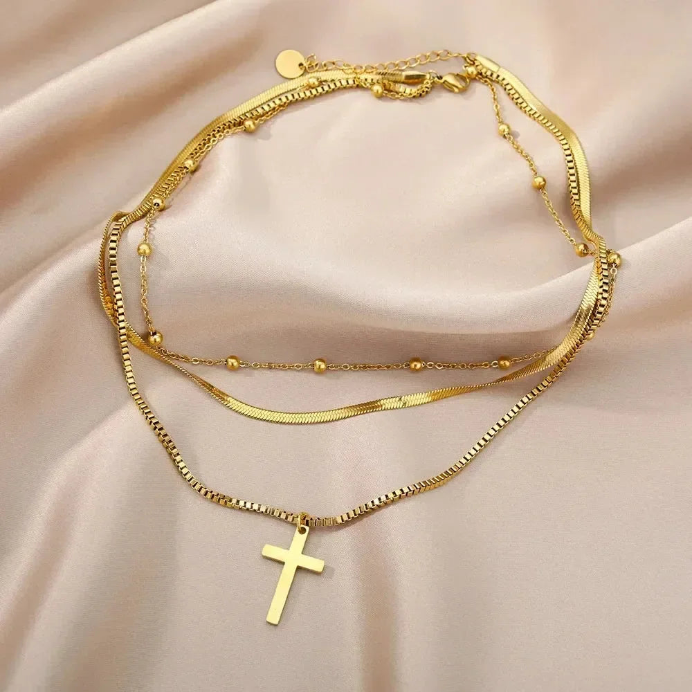 316L Stainless Steel Multilayer Heart Necklace For Women Girls Goth Gold Color Clavicle Chain Charm Choker Jewelry Birthday Gift