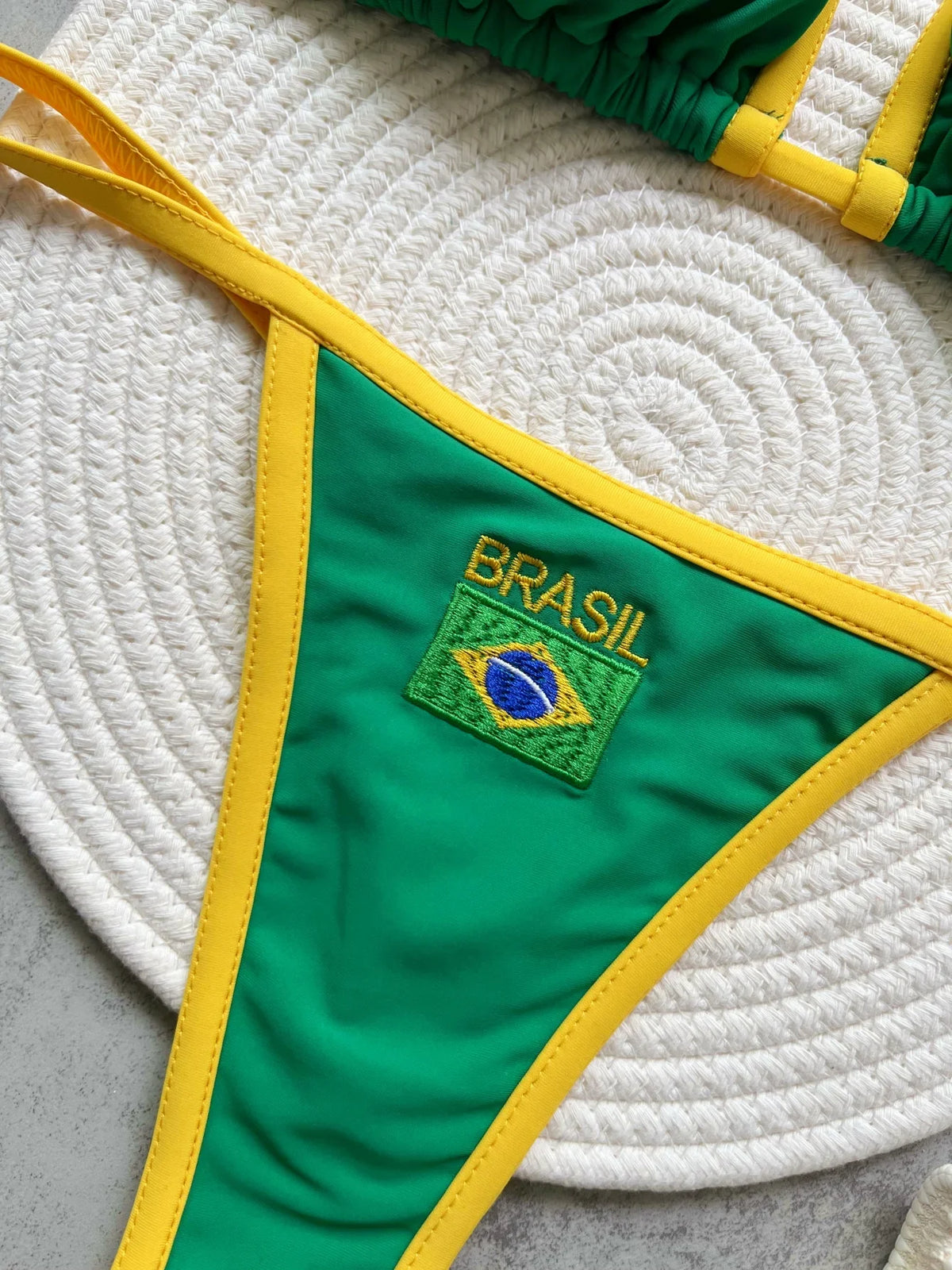 Solid color sexy embroidered Brazilian flag bikini set, women&