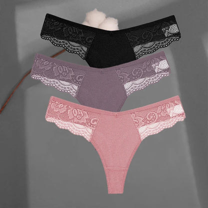 Soft Cotton Thong Panties Set — Lace G-String Underwear for Women