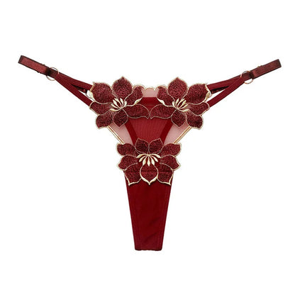 Embroidery Flower Thin Sexy Girls G String Thong Panties Women Briefs Hollow Out Transparent Underwear Female Lingerie