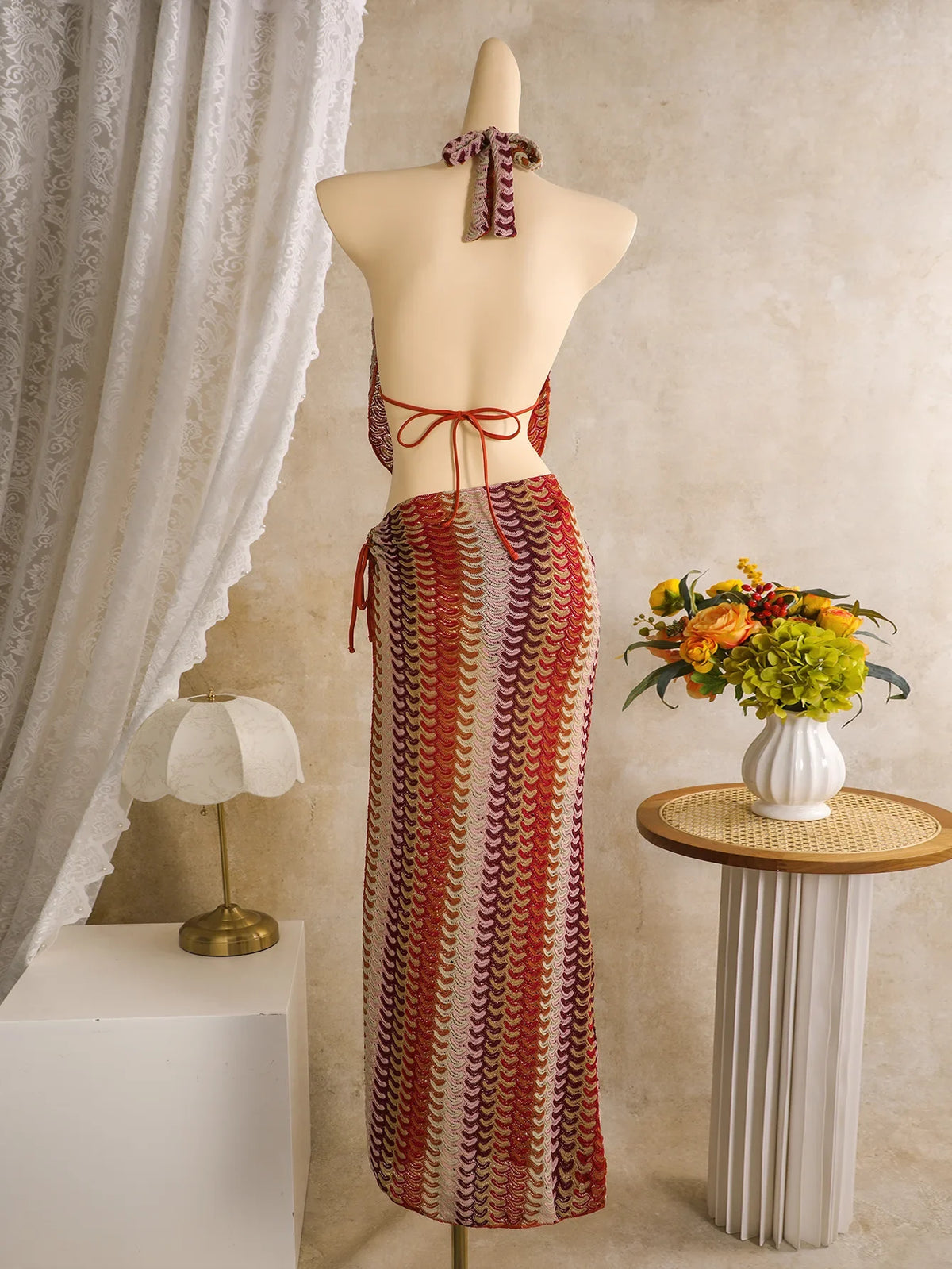 Sexy Coffee Striped Bikini Set 2026 Women Cover Up+Long Skirt 4 Piece Swimsuit Summer Bathing Suit Holiday Swimwear Biquini