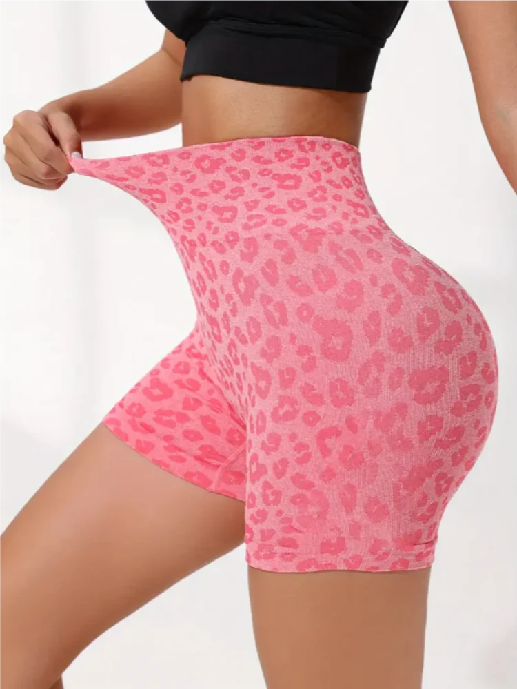High Waist Peach Hip Quick-Drying Tight-Fitting Wearing European and American Leopard yoga Pants Summer New Shorts