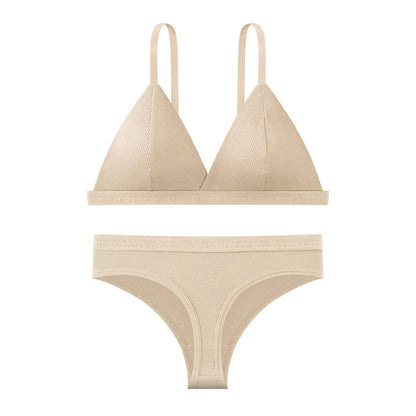 Women Cotton Bra and Panties Set Wireless Push-Up Bra Low-Waist Thongs G-string Sexy Lingerie Women&