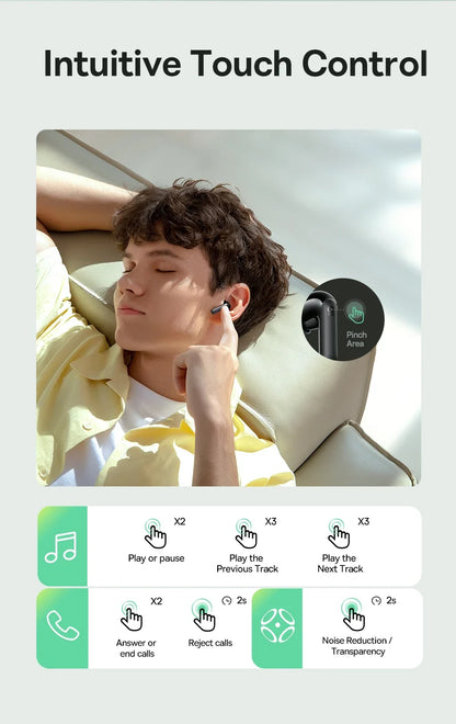 Baseus Bass EP10 NC -43dB Noise Cancelling ANC True Wireless Earbuds Bluetooth 6.0 In-Ear Wireless Earphones 4-Mics ENC Ear buds