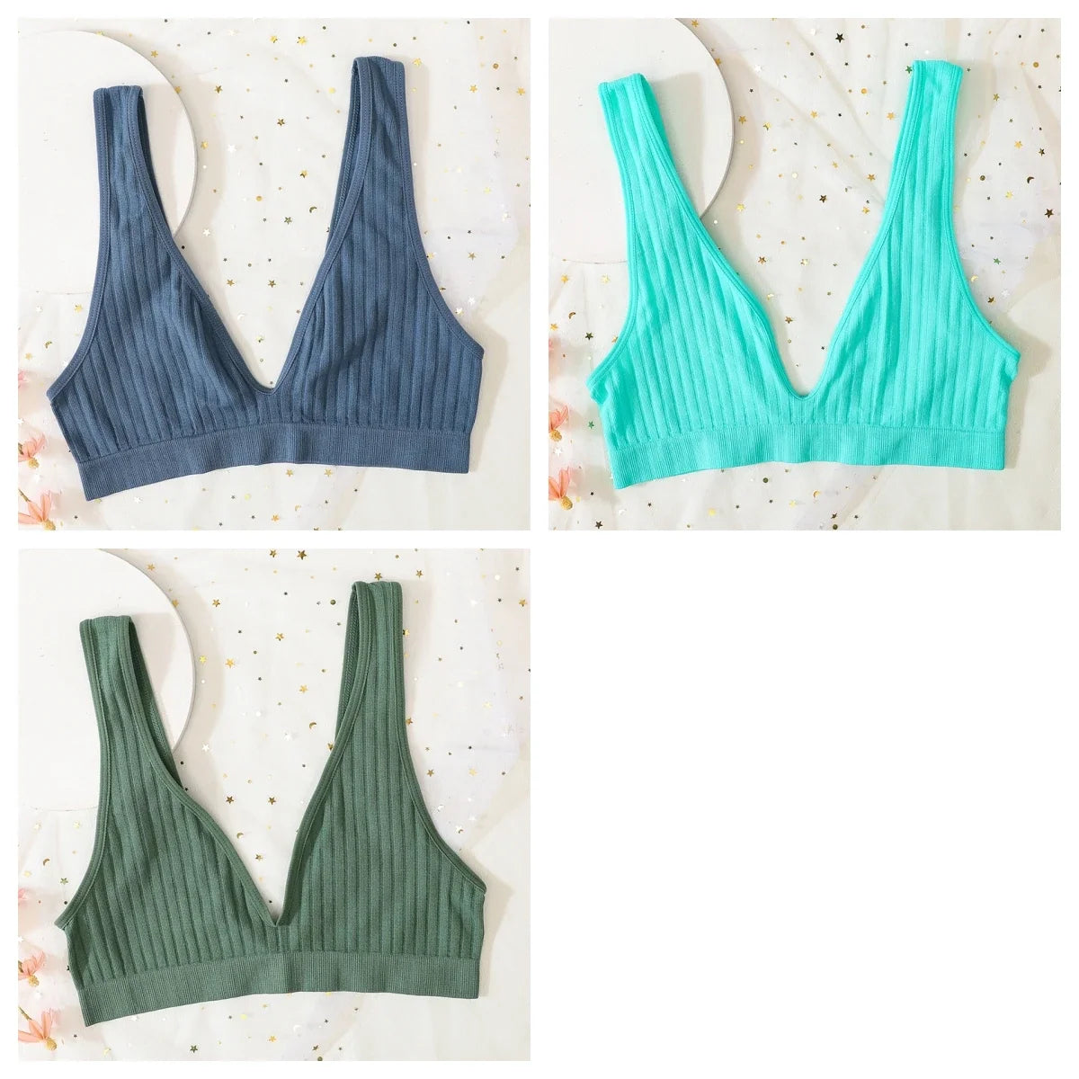 3pcs/lot Seamless Bra Push Up Bras For Women Deep V-neck Bralette Sexy Lingerie Female Low Back Sleep Underwear Unlined Crop Top