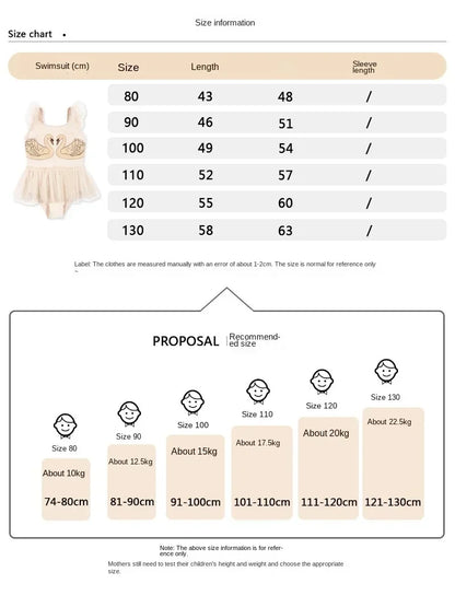 Princess Mesh Swimsuit Baby Girl Swan Cherry Sling Cute Swimming Suit Quick Drying Sun Protection Swim Wear with Cap H8126