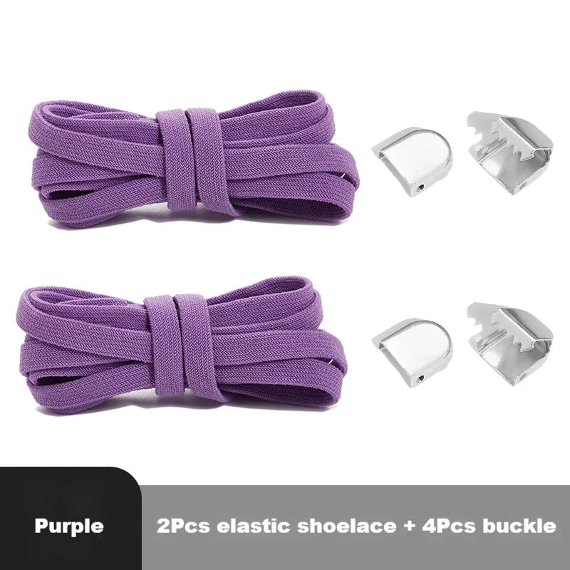 1 Pair Flat Elastic No-Tie Shoe Laces for Sneakers Tennis Shoes Quick Clip-On Shoelaces Accessories for Kids &amp; Adults