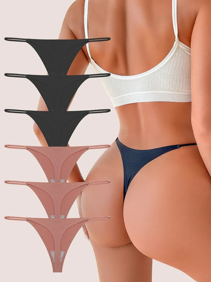 6PCS/SET Seamless Thong Women Thin Strap Low Waist High Flexibility Panties Sexy Ladies Briefs Comfortable Multicolor Underwear