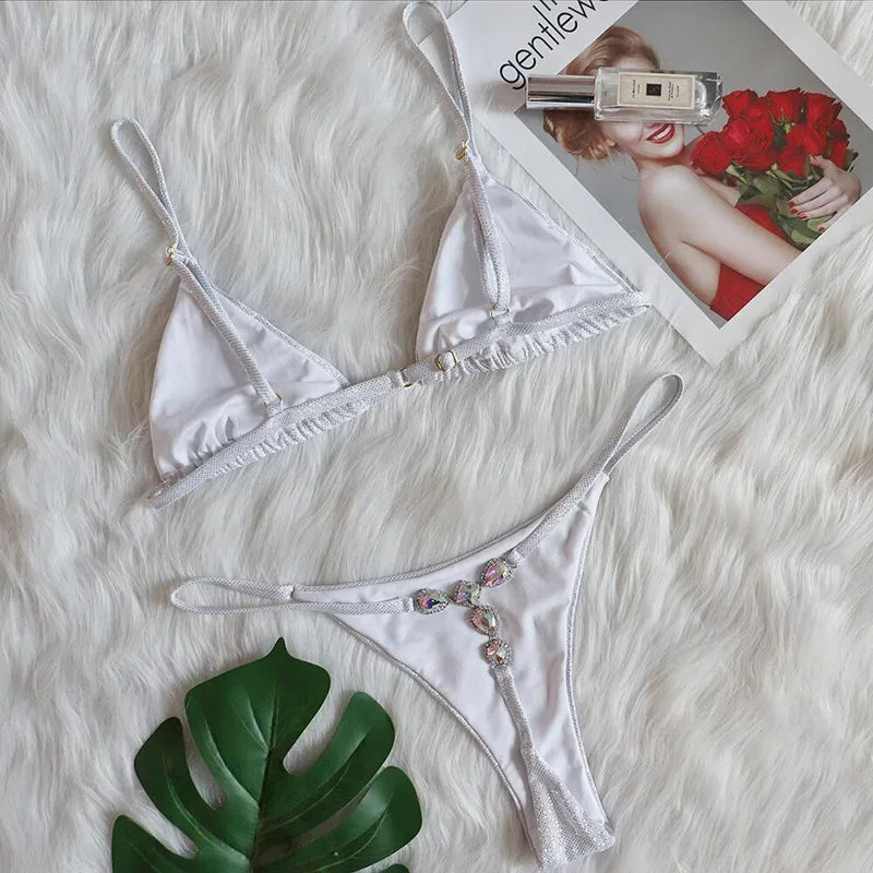 Extreme Mini Micro String Bikinis Diamond Bikini Women Swimsuit Female Swimwear Two Pieces Bikini Set Bather Bathing Suit Swim
